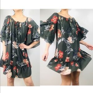 Umgee floral dress green bell sleeve